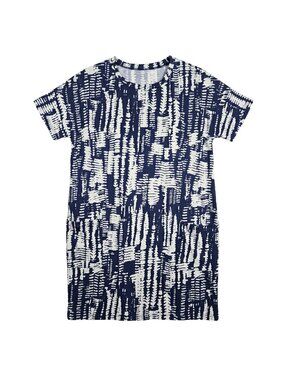 NWOT | Blue & White Abstract Print Short Sleeve T-Shirt Dress with Pockets | Sma